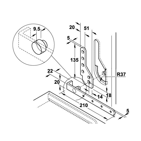 Hafele Pivot menteşe (düşer kapak) 50cm/60kg - 3. görsel | Aras Ankastre